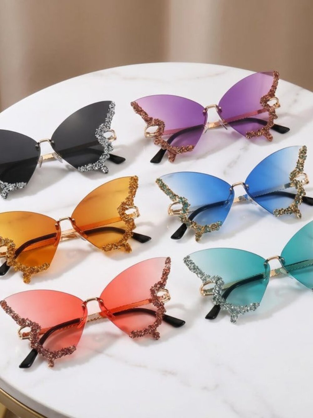 Rhinestone Butterfly Sunglasses - Multicolor Oversized Crystal Shades